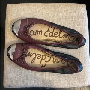 Sam Edelman Burgundy and Black Bow Flats